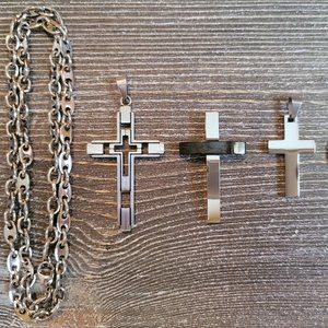 4 Piece Stainless Steel Cross Pendant and Chain Set